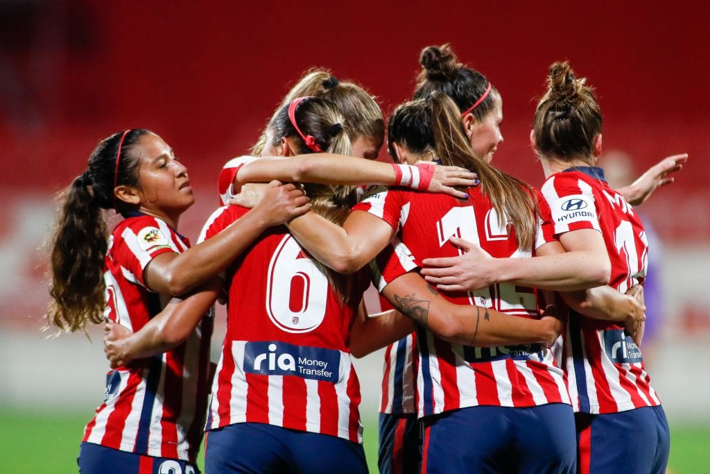 Jugadoras del Atlético Femenino celebrando un gol